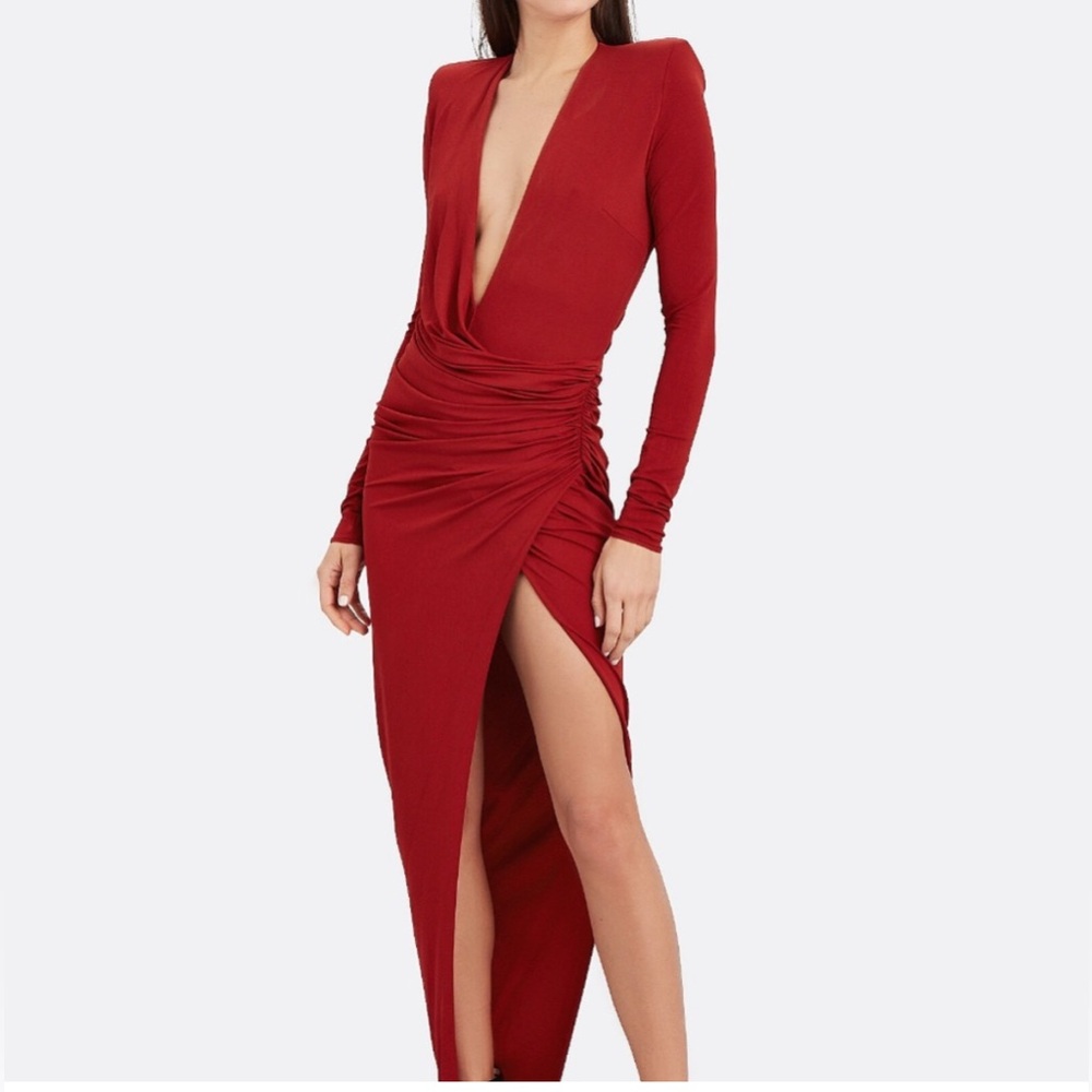 Alexandre Vauthier Red Draped Ruched Jersey Maxi Dress Gown Designer Statement